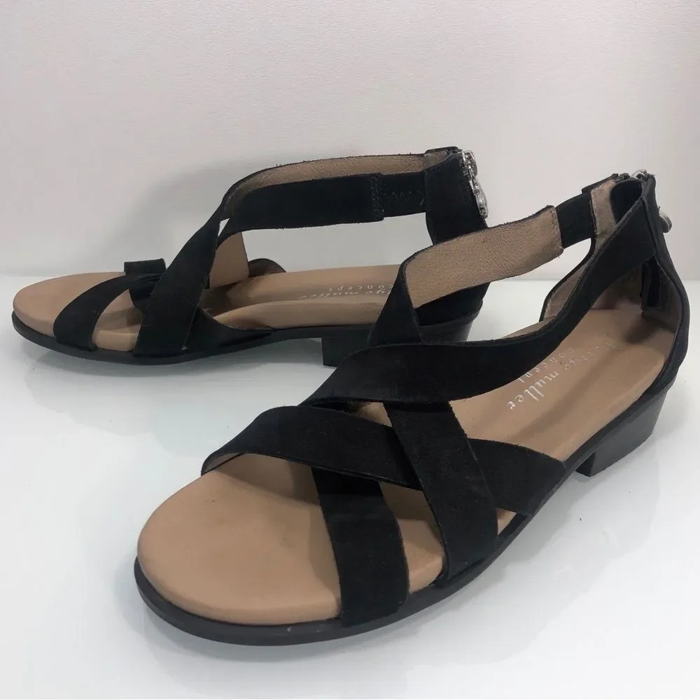 Bettye Muller Black Leather Banyan Strappy Sandal Zipper Back - Picture 14 of 14